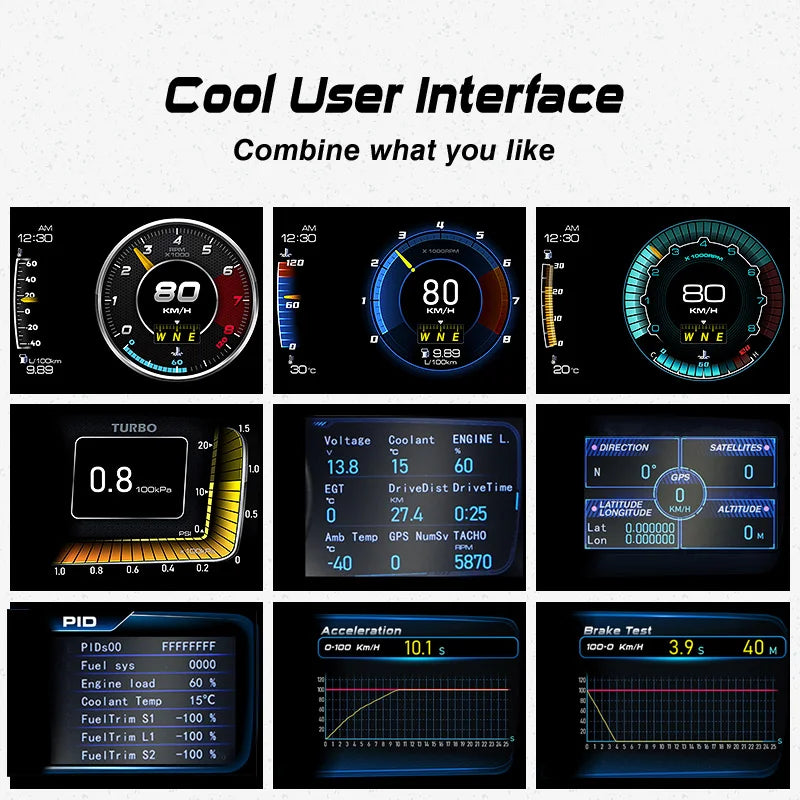 HUD OBD2 Head Up LCD Display Auto Scanner Trip Computer Accelerator Afr RPM Turbo Brake Test For Universal Cars