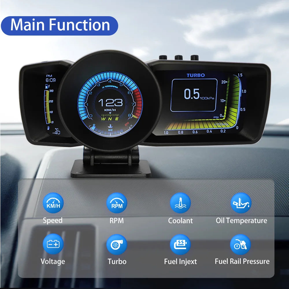 HUD OBD2 Head Up LCD Display Auto Scanner Trip Computer Accelerator Afr RPM Turbo Brake Test For Universal Cars