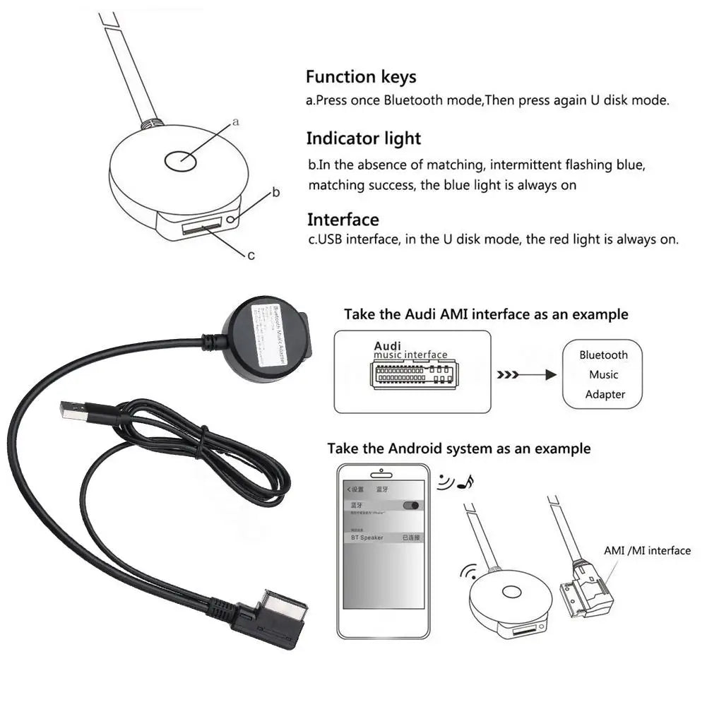 Car Media In AMI MDI Audio Aux USB Female Bluetooth Adapter Audio Cable For Audi A1 A3 A4L A5 A6L A8 Q3 Q5 Q7 TT