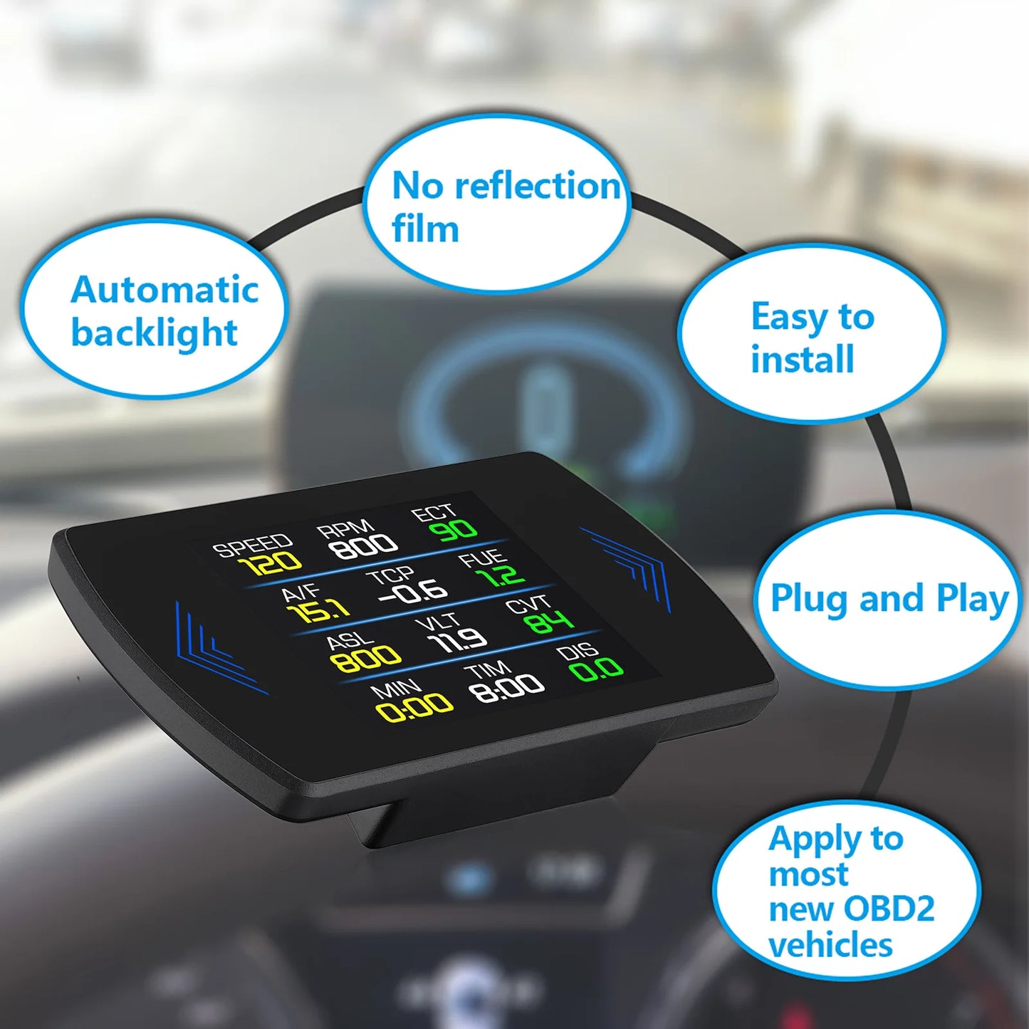 Digital Car HUD P12S OBD2 Head Up Display Turbine Pressure Speed RPM Water Temp Fuel Consumption Voltage Overspeed Alarm custom