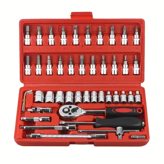 46pcs Car Repair Tool Kit  Ratchet Torque Wrench Spanner Screwdriver Socket Set Combo Tools Kit Bicycle Auto Repairing Tool Mech