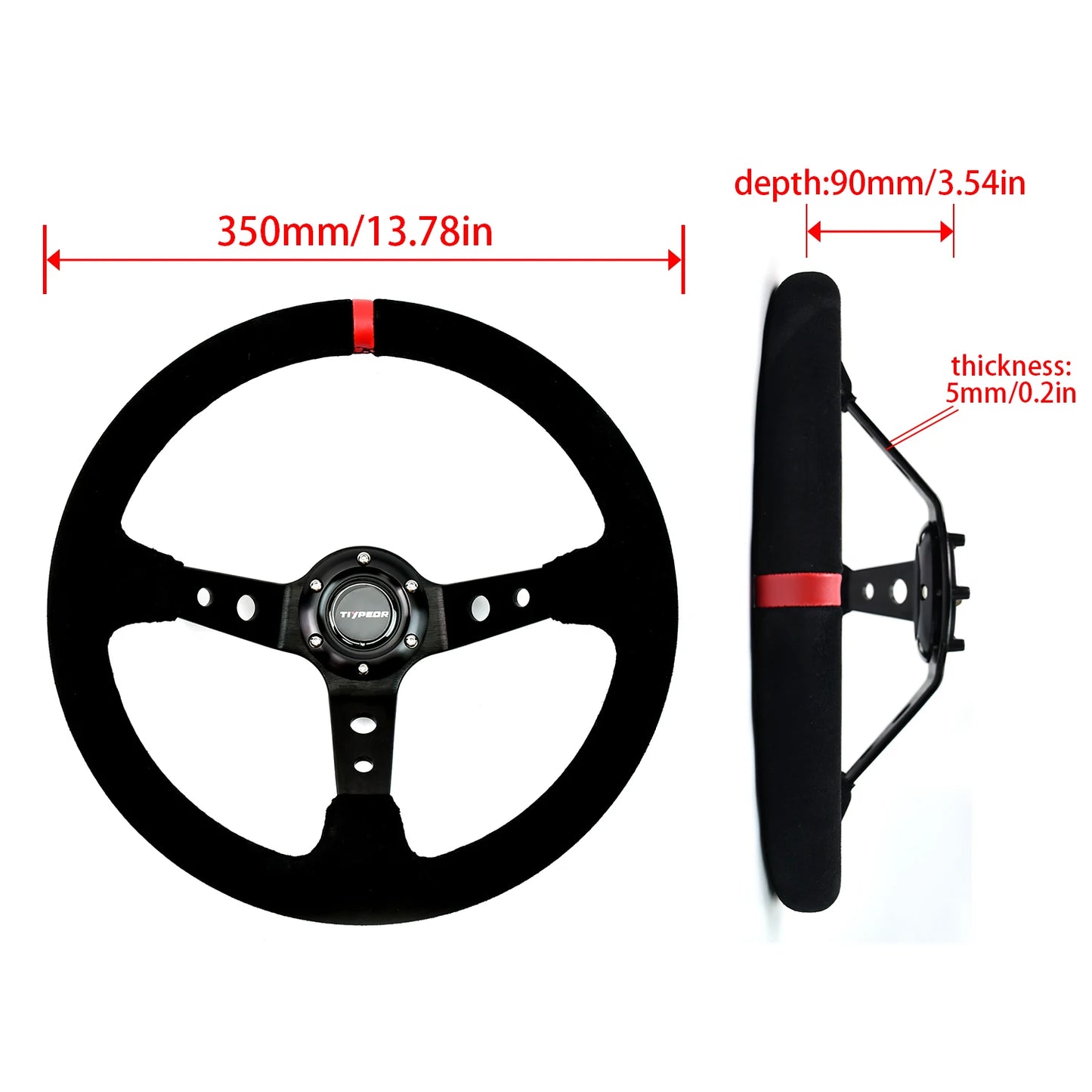 TIYPEOR 14Inch JDM Real Suede Leather Car Rally Racing JDM Steering Wheel Volantes For VW HONDATOYOTA