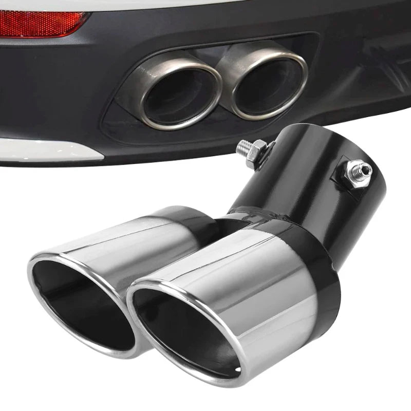 Decoração do carro tubo traseiro cromado estilo carro universal escape silenciador tubo cauda aço inoxidável curvo saída dupla