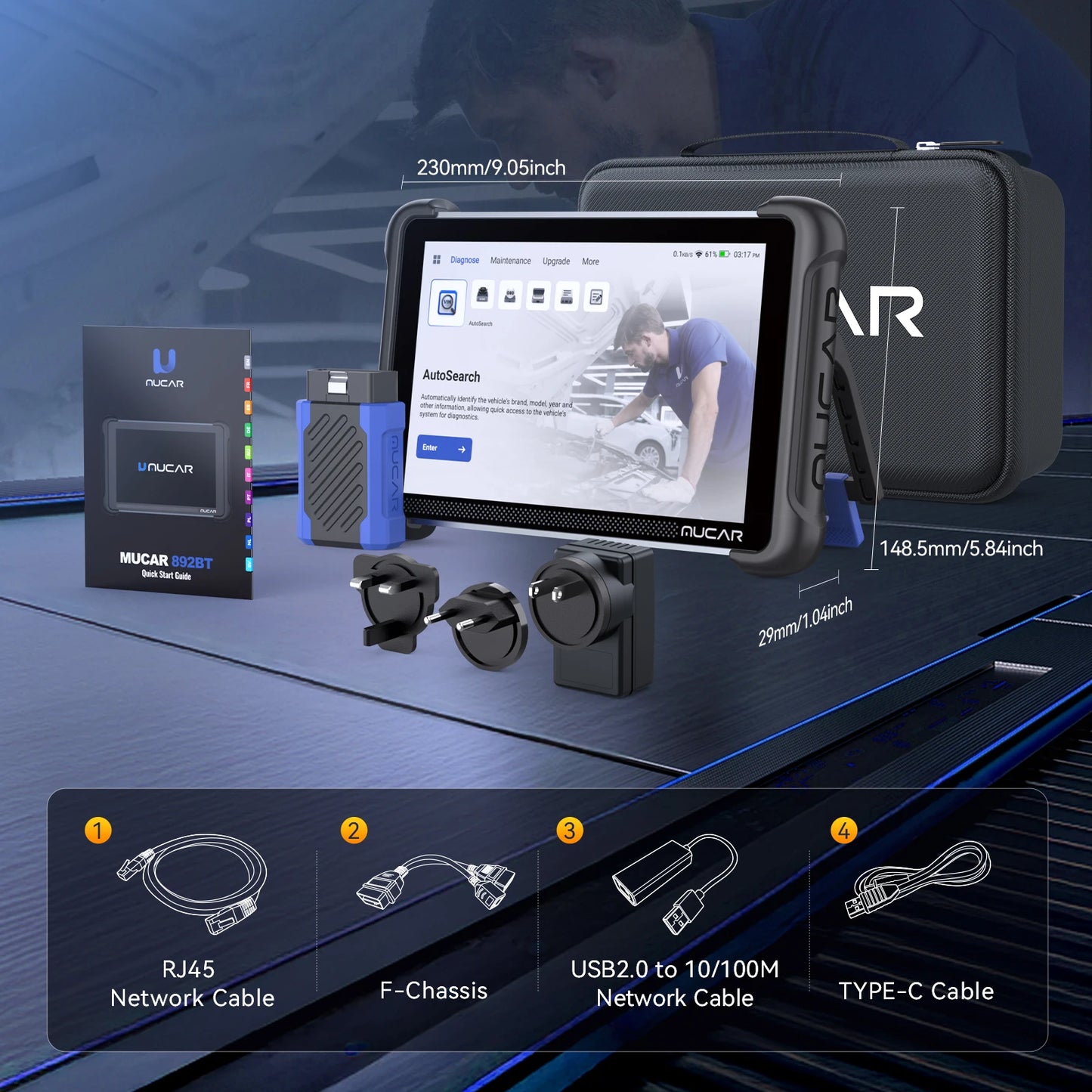 MUCAR 892BT Lifetime Free Car Diagnostic Tools ECU Coding Bidirectional Full System 8 inch CANFD DOIP Automotive OBD2 Scanner