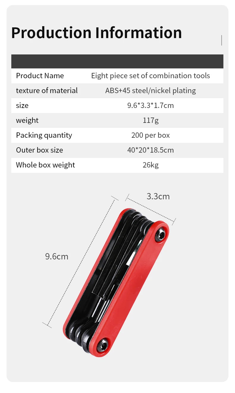 Bicycle Multi-Functional Combination Tool 8 in 1 Multi-functional Repair Tool Highway Bike Loading Folding Tool Repair Bike Hex