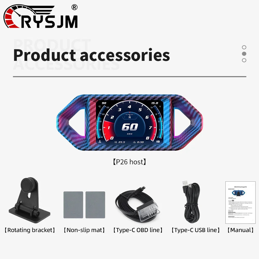 P26 Multi-function Smart Car System GPS OBD2 Head Up Display With Speedometer Tachometer Fuel Consumption Water Temp Voltage