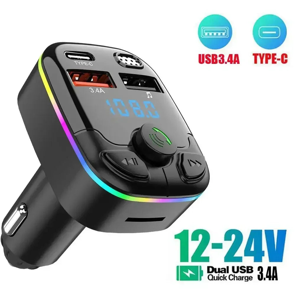 Car Bluetooth 5.0 FM Transmitter Wireless Adapter Mic Audio Receiver Auto MP3 Player 2.1A Dual USB Fast Charger Car Accessories