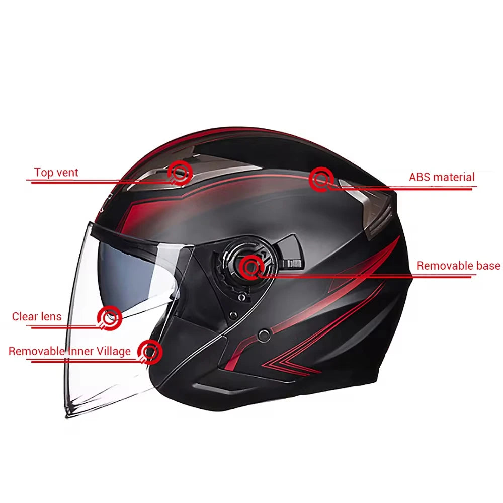 Motorcycle Half Helmet Double Lens Cool Casco Moto Four Seasons Men Women Street Fashion Open Face Helmet Capacete Moto Safety