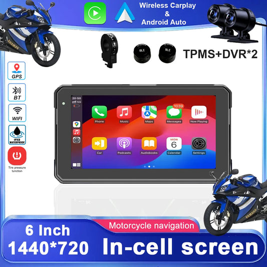 6 Inch Portable Carplay Motorcycle DVR Multimedia Player GPS Navigation Wireless Android Auto Waterproof Screen In-cell screen