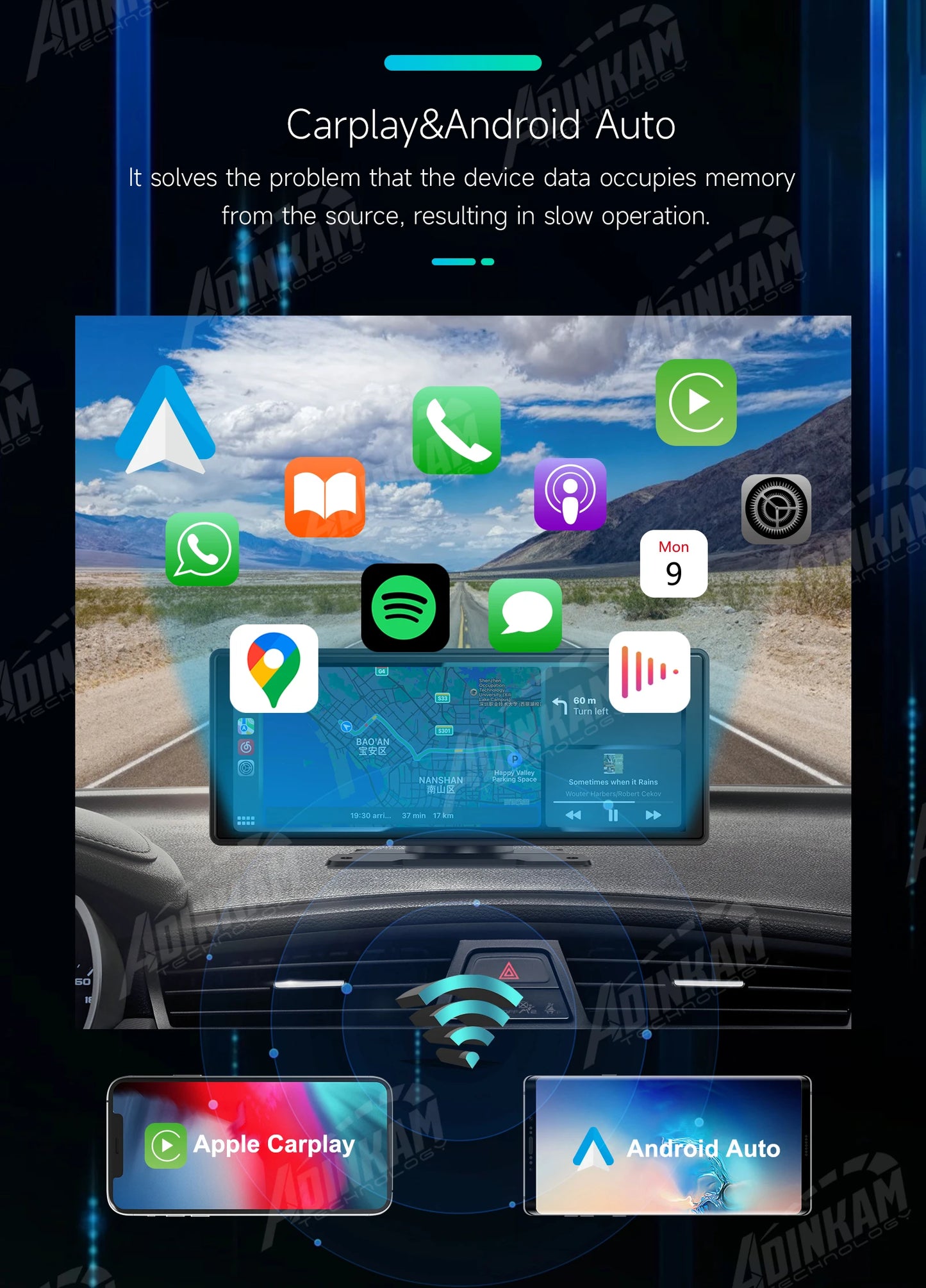 New Trend 10.26 Inch Carplay Android Auto Smart Screen Built In 5G Hz WiFi BT Support BT Audio Airplay Miracast Car Dashboard