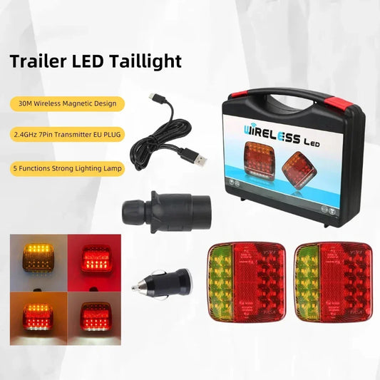 Wireless Reflective Lens Truck Taillights Brake Lights LED Trailer Rear Tail Turn Signal Lamp Caravan Camper Lorry Rechargeable