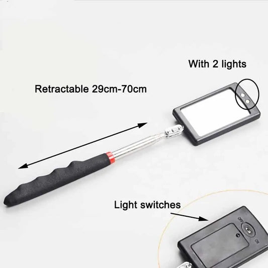 Car 360° Inspection Mirror LED Light Telescoping Mirrors Extend Mechanic Tools Inspection Mirror Telescopic Handle Repairing Too