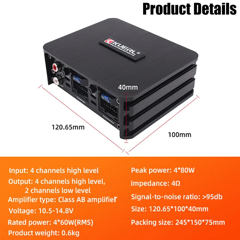 Class AB 4*60W Car Power Amplifier Non-Destructive Installation DSP Car Audio Speaker For Android Large Screen Dedicated Amp