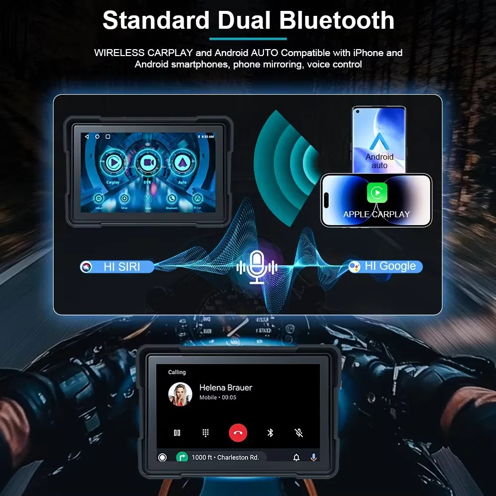 Wireless CarPlay Moto 5 inch Portable Digital Motorcycle Dashboard GPS Navigation Display Screen Android Auto Monitor