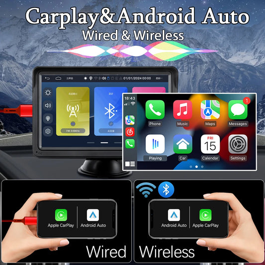 Car Radio Wireless CarPlay Android Auto Multimedia Video Player 7inch Portable Touch Screen With USB AUX For Rear View Camera