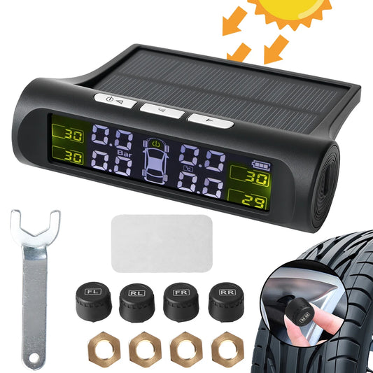 Smart Car TPMS Digital LCD Display Universal Auto Security Alarm Tyre Pressure Monitoring System Solar Charging
