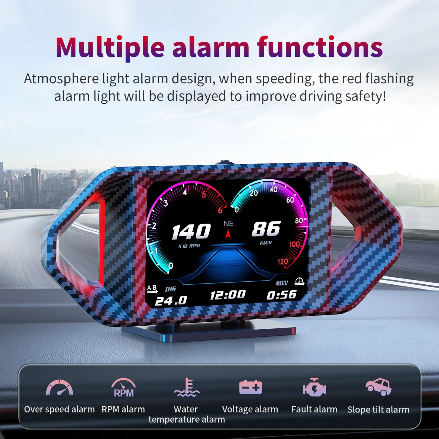 P26 Multi-function Smart Car System GPS OBD2 Head Up Display With Speedometer Tachometer Fuel Consumption Water Temp Voltage