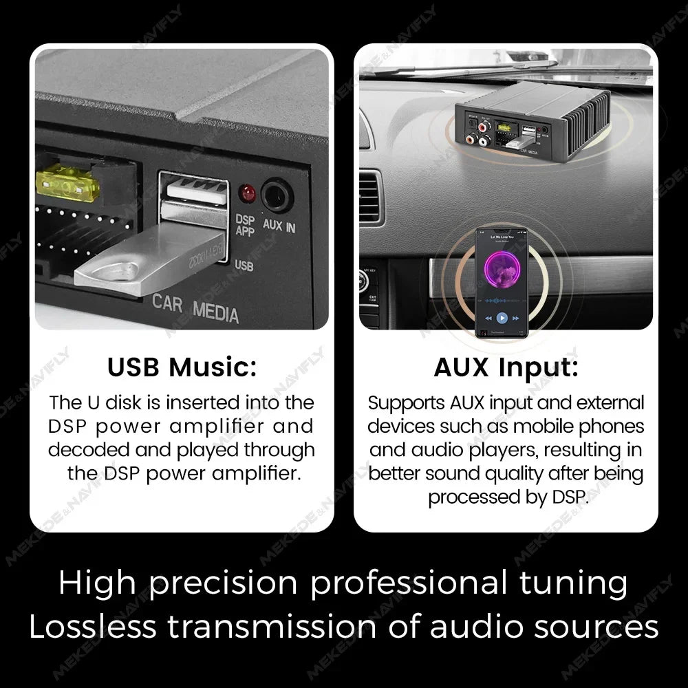 Car Digital Audio Processor DSP Amplifier 4*80W for Auto Radio Stereo USB RCA AUX Android App Tuning Wiring Harness 16 Pin Cable
