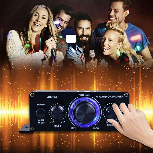 AK170 Mini Digital Power Audio Car Amplifier Blue Light Stereo Audio Amplifier for Home Theater Club Party Music 200Wx2 Power