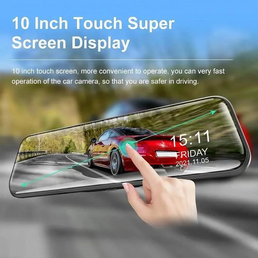 4K 10 WIFI Touch Screen Rear View Mirror Dash Cam Front and Rear Dual Cameras 24H Parking Monitor DVR Streaming Media
