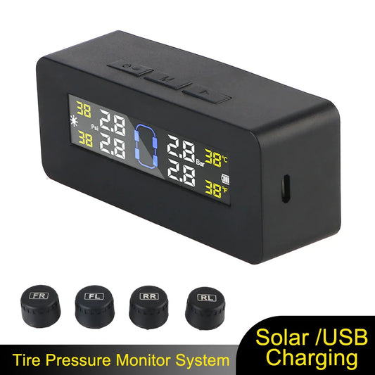 Digital LCD Display Auto Security Alarm Systems Tire Pressure Monitoring System Car TPMS Solar/USB Powered
