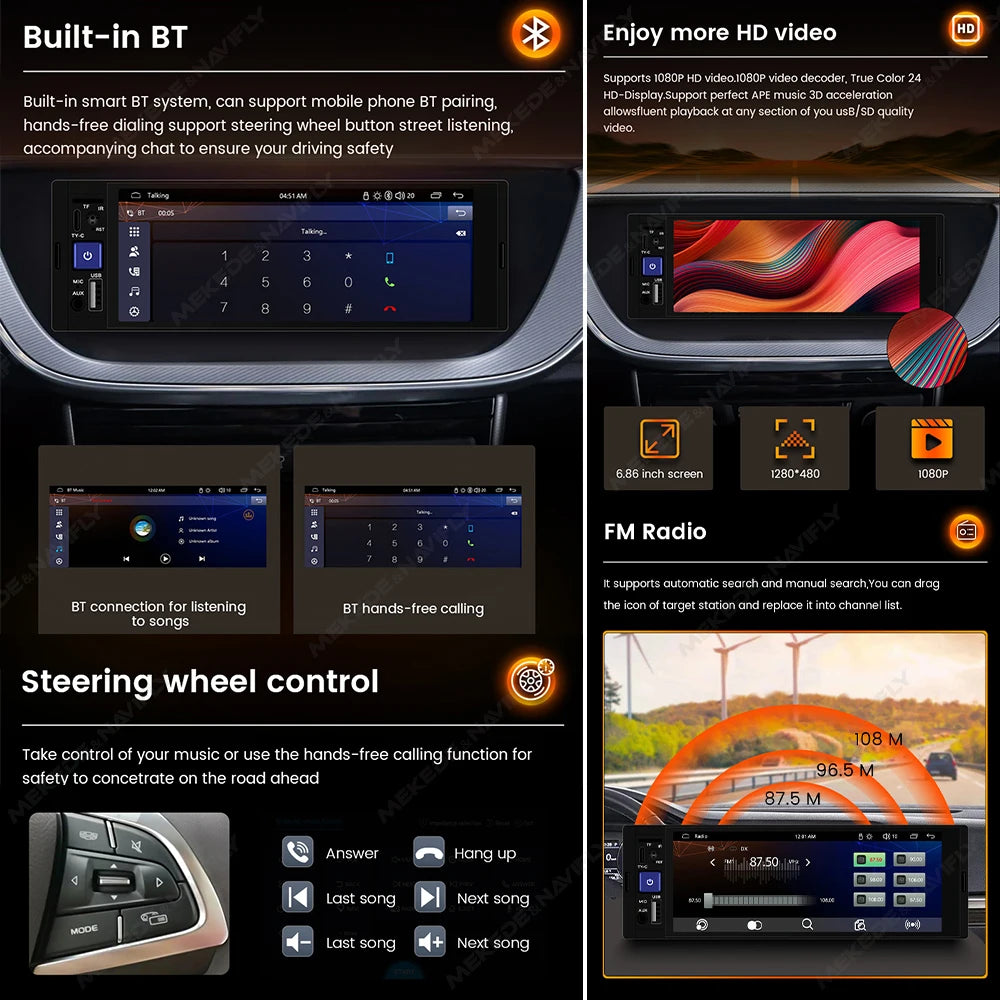 1Din 5inch Touch Screen Car Radio Multimedia Player Carplay Android Auto Display Navigation Mirrorlink MP5 Rear View Camera