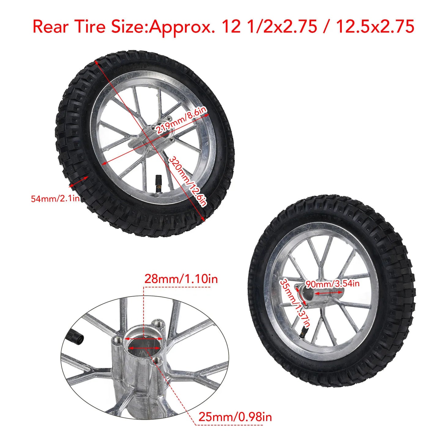 12 1/2X2.75 12.5x2.75 Tire Metal Rubber Rear Wheel Rim Tire Assembly for 2 Stroke Bike 47cc 49cc Motorcycle Rear Tyre