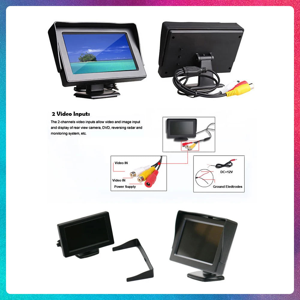 Wireless Car Styling 4.3 inch TFT LCD Screen Car Monitor Display for Rearview Reverse Backup Camera Car TV Display