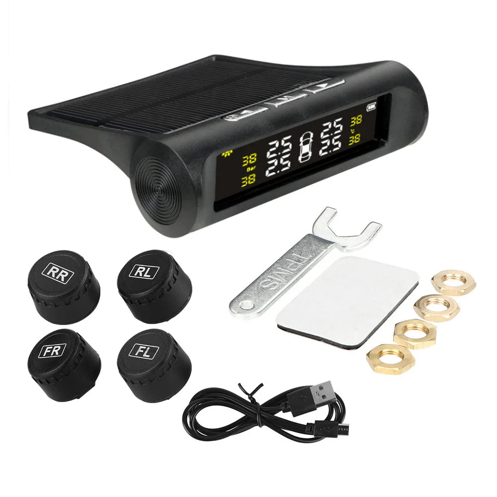 Digital LCD Display 2025 Car TPMS Tyre Pressure Monitoring System External Sensor Auto Security Alarm Solar Power Tyre Pressure