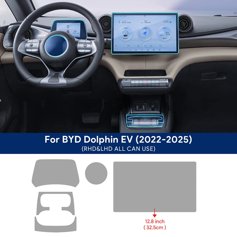 for BYD Dolphin EV Electric 2022 2023 2024 TPU Car Gearbox 10.1in/12.8in Gps Navigation Screen Anti-scratch Protective Film