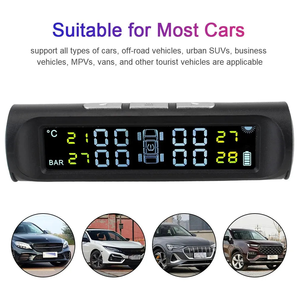 Digital LCD Display Car Accessories with 4 External Sensors Tyre Pressure Monitoring System Universal Solar TPMS