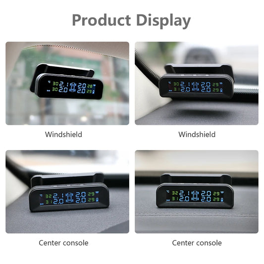 Smart car TPMS tire pressure monitoring system solar digital clock LCD display car tire pressure temperature safety alarm system
