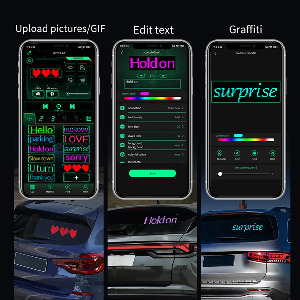 Car Smart LED Display Rear Windshield Interactive Screen DIY Pattern Graffiti Scrolling Text Funny Matrix Pixel Panel APP Cont
