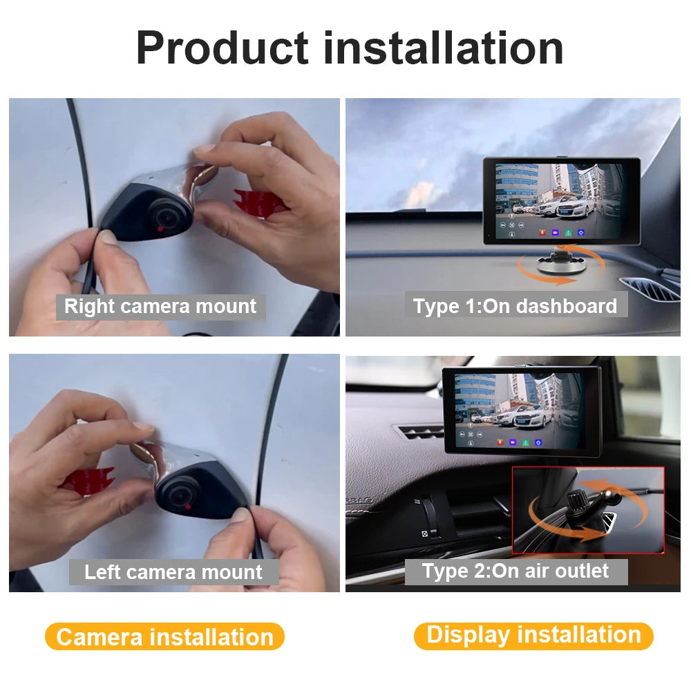 5 Inch Touch Screen Digital Side View Monitor,AHD 1080P Camera,with AI Function(2monitors+2cameras)and Blind Spot Warning System