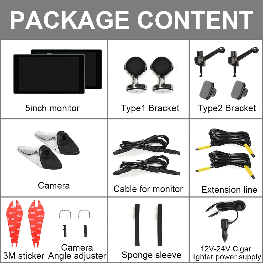 5 Inch Touch Screen Digital Side View Monitor,AHD 1080P Camera,with AI Function(2monitors+2cameras)and Blind Spot Warning System