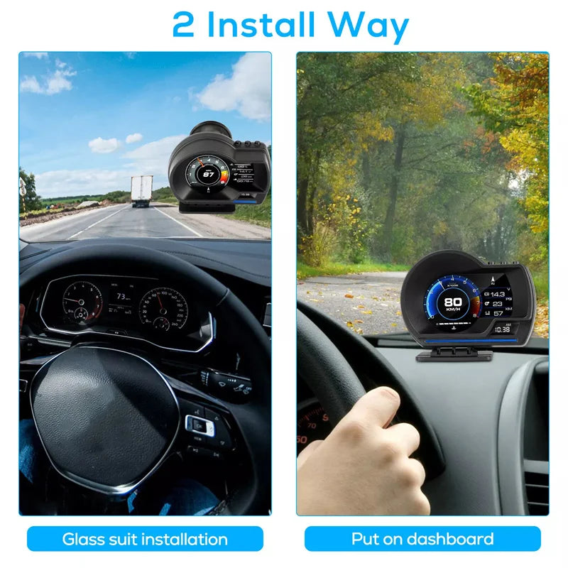 Digital Head‑Up Displayer Speed Warning Head Up Display OBD2+GPS Smart Gauge Car HUD Speedometer Turbo RPM Alarm for Car Truck