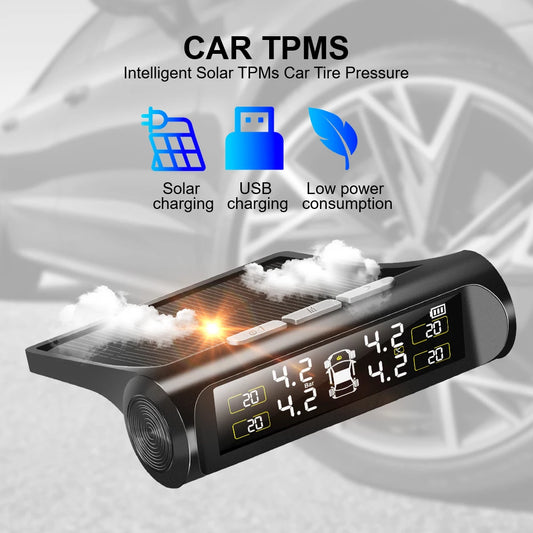 Car TPMS Tyre Pressure Monitoring System Solar Power Auto Security Alarm Systems Tyre Pressure Digital LCD Display