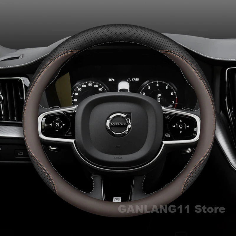 Leather Car Steering Wheel Cover For Volvo XC60 XC40 XC90 Anti-slip Auto Steering Wheel Cover Volvo XC60 Accessories