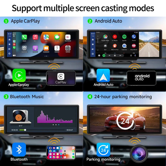 10.26 Inch 4K Car DVR Dash Cam Rearview Camera Carplay & Android Auto Navigation With Voice Control BT FM Monitor Car Screen