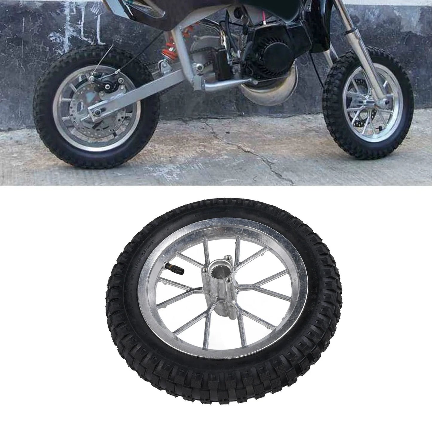 12 1/2X2.75 12.5x2.75 Tire Metal Rubber Rear Wheel Rim Tire Assembly for 2 Stroke Bike 47cc 49cc Motorcycle Rear Tyre