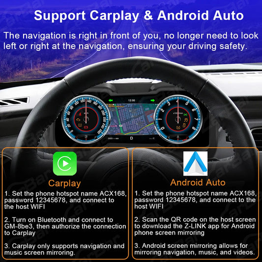 Carbar 12.3" LCD Dashboard Screen For Chevrolet Camaro 2011-2014 5th Generation Car Digital Instrument Cluster