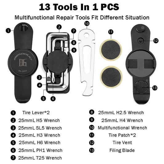 Portable 13 In 1 Repair Tools Multi-functional Road Bicycle Tool High Strength Steel Wrench Ultralight Tire Lever Bike Tools