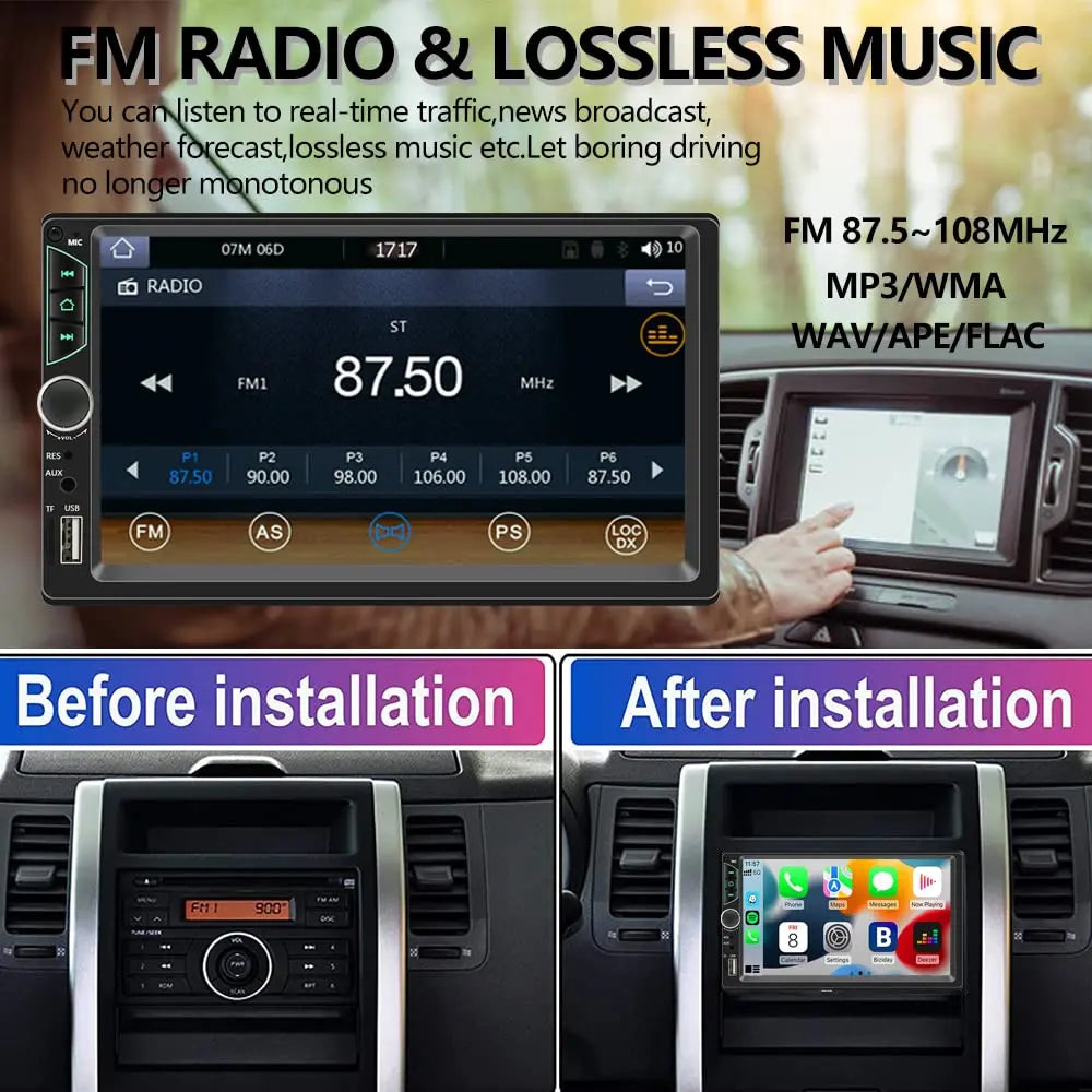 7 Inch HD Touch Screen Car Radio 2 Din High Quality Car Video Player Wireless CarPlay Android Auto with Bluetooth Rear Camera