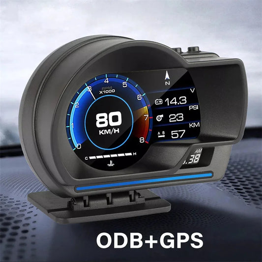 Digital Head‑Up Displayer Speed Warning Head Up Display OBD2+GPS Smart Gauge Car HUD Speedometer Turbo RPM Alarm for Car Truck