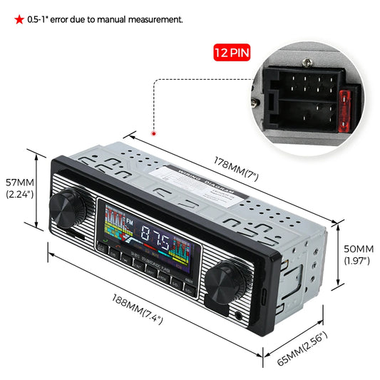 Vintage Car Radio Vehicle Integrated MP3 Player Wireless Bluetooth Multimedia Player AUX USB FM 12V Classic Stereo Audio Player
