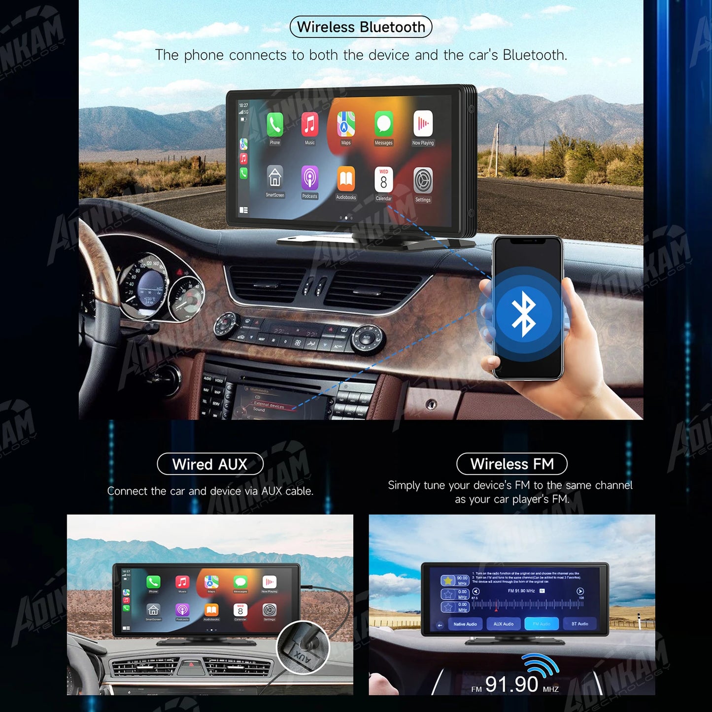 New Trend 10.26 Inch Carplay Android Auto Smart Screen Built In 5G Hz WiFi BT Support BT Audio Airplay Miracast Car Dashboard