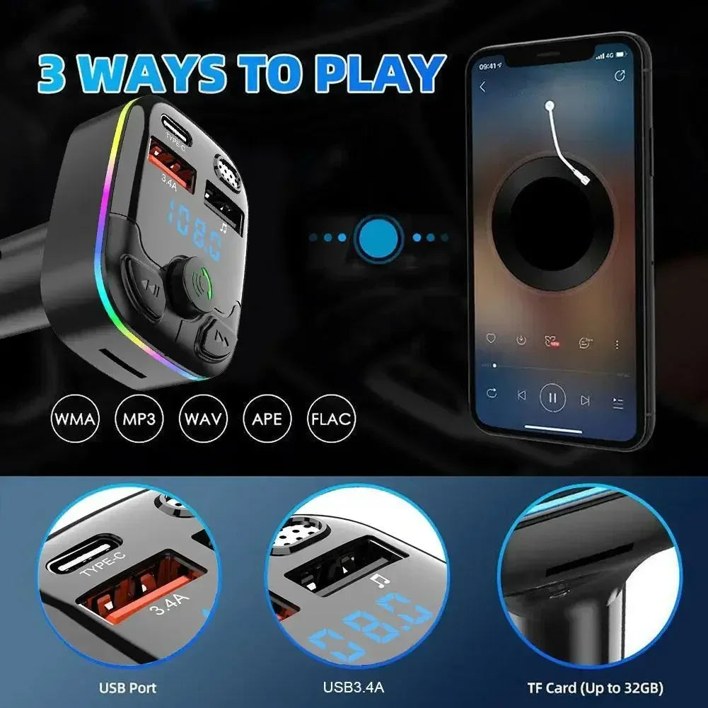 Car Bluetooth 5.0 FM Transmitter Wireless Adapter Mic Audio Receiver Auto MP3 Player 2.1A Dual USB Fast Charger Car Accessories