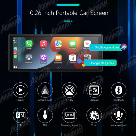 New Trend 10.26 Inch Carplay Android Auto Smart Screen  Built In 5G Hz WiFi BT Support BT Audio Airplay Miracast Car Dashboard