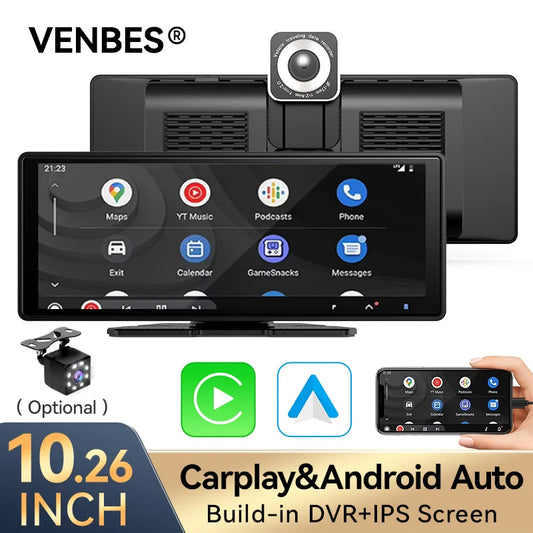 VENBES Car Radio 10.26 Inch Build-in DVR Car Display Carplay Android Auto Multimedia MP5 Player IPS Screen Mirrorlink
