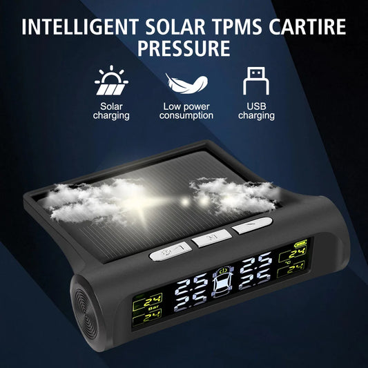 Auto Security Alarm System Digital LCD Display Car Tire Pressure Monitoring System Solar TPMS Universal Tyre Temperature Monitor